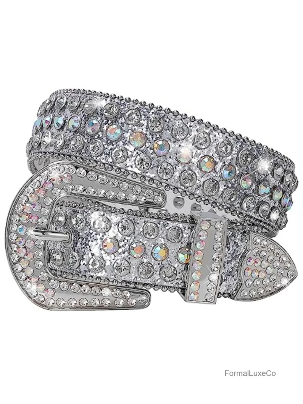Rhinestone Bling Crystal Belts for Women, Faux Leather Sequin Sparkle Belt